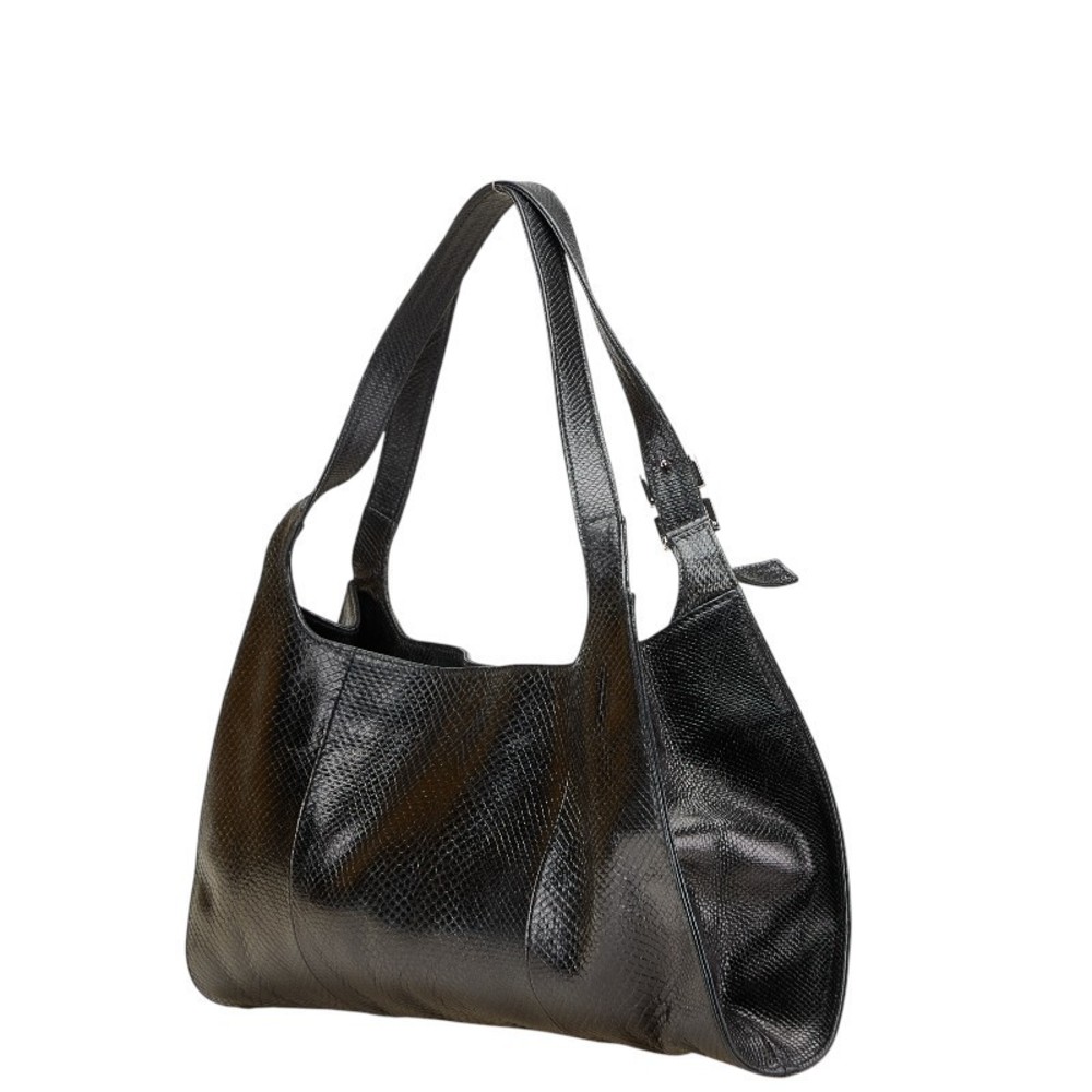 Gucci Logo Plate Python Handbag Black Leather - image 2